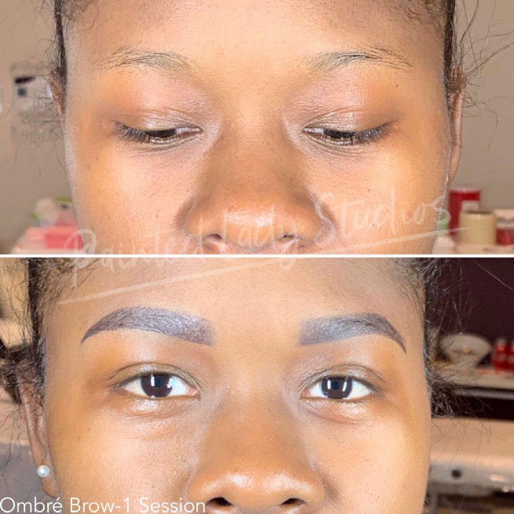 Side-by-side before and after brow results highlighting natural enhancement at Painted Lady Studios in Syracuse NY.