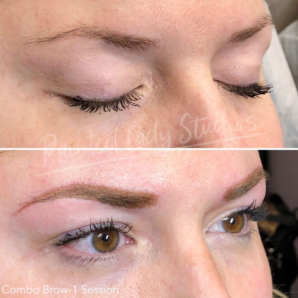 Close-up of healed brow results showing clean shape and balanced definition at Painted Lady Studios in Syracuse NY.