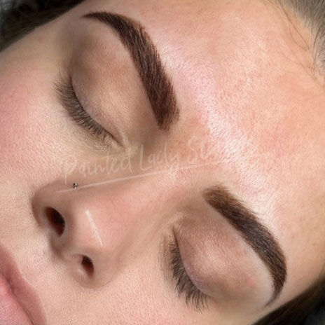 Finished brow treatment results with softly defined, natural-looking brows at Painted Lady Studios in Syracuse NY.